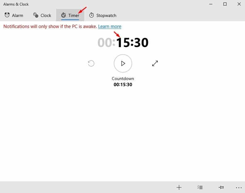 Alarms and Timers in Windows 10 PC